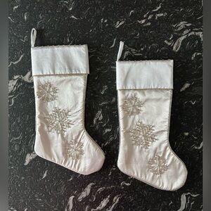 Vintage Martha Stewart White Christmas Stockings with Beaded Silver Snowflakes